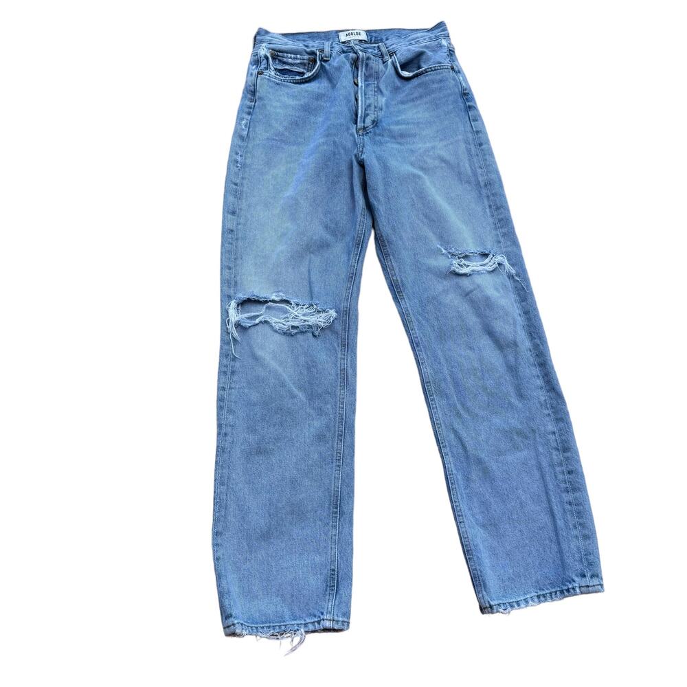 AGOLDE 90s Midrise Straight Fit Distressed Button Fly Jeans